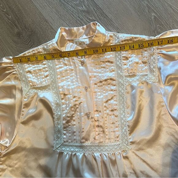 Elise Stevens Vintage Satin Flannel Lined High Neck Lace Ribbon Long Nightgown M - Picture 11 of 13
